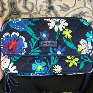 Vera Bradley Navy Floral Quilted Wristlet with Teal & White Accents
